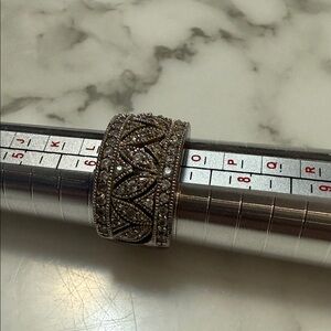 Joseph Esposito Sterling silver and CZ ring in leaf pattern, size 7